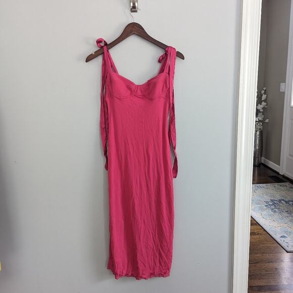 Free People Intimately Got Glam Slip Sweetheart Dress Pink Small Shoulder Tie - Picture 5 of 5